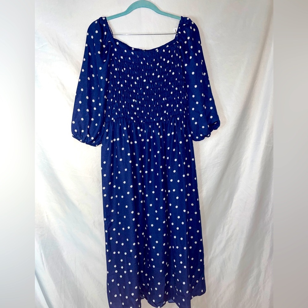 Danny&Nicole long Sleeve Women Polka Dot Dress Ivory & Navy Sz 10-NEW WITH TAGS